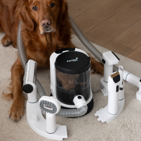 Losse haren opvangen met de SmartPaw FurVac grooming-set