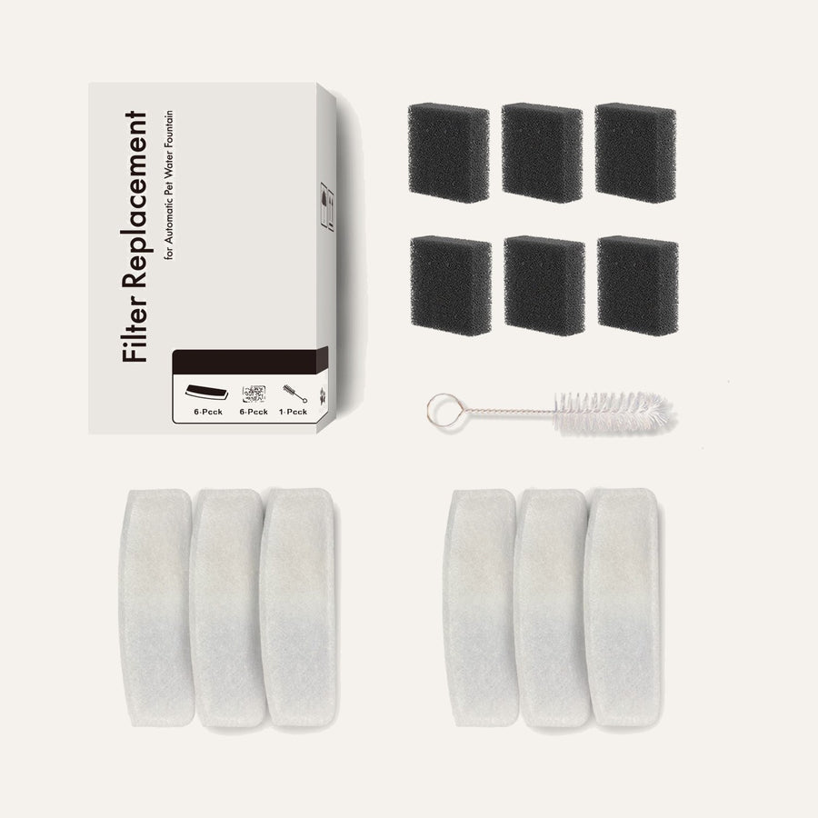 FlowMate filter set: 6 foam and 6 carbon filters with cleaning brush