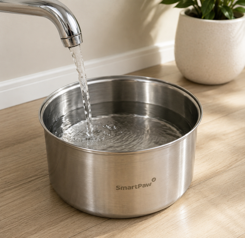 The stainless steel HydroBuddy reservoir being filled with fresh tap water